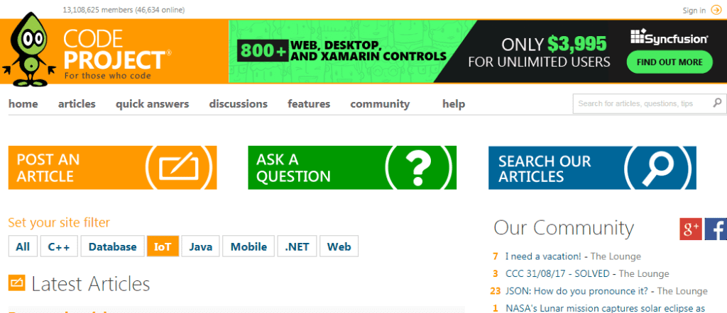 أفضل مواقع مهمة للمبرمج المبتدئ موقع code project