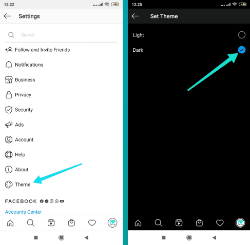 كيفية تفعيل dark mode في تطبيق انستقرام