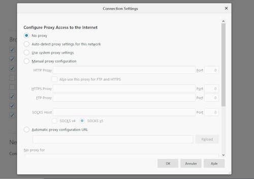 حذف إعدادات البروكسي حل مشكل صفحة service not found في متصفح Firefox