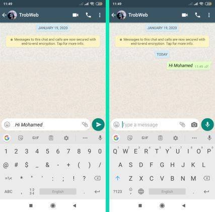 إرسال رسالة واتس اب بخط مائل