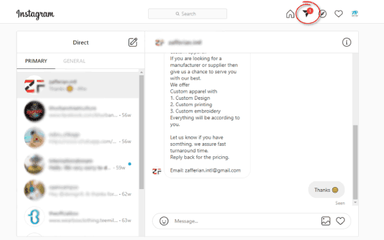 كيفية إرسال رسائل انستقرام عبر الكمبيوتر