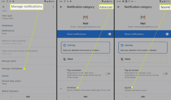 تغيير صوت إشعارات البريد الإلكتروني جيميل