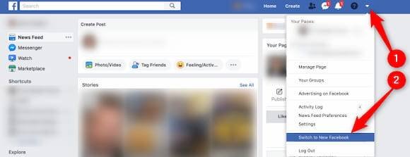 تحويل مظهر فيسبوك إلى المظهر الجديدة