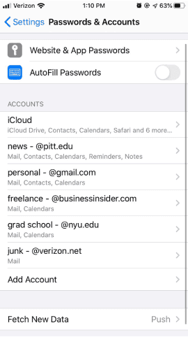 كيفية حذف الإيميل من الايفون