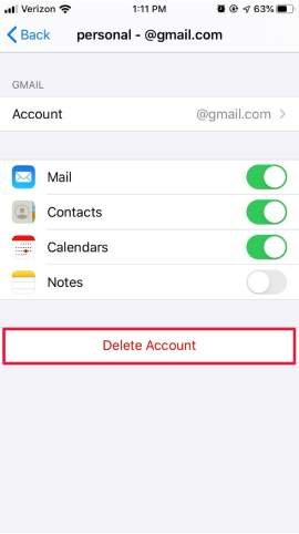 حذف الإيميل من الايفون