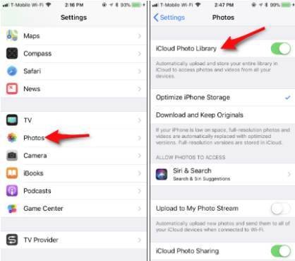 مزامنة الصور في مكتبة iCloud