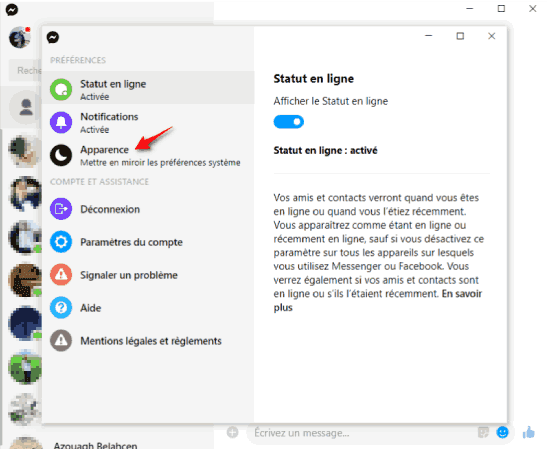 تفعيل الوضع الليلي في برنامج Facebook Messenger على الكمبيوتر