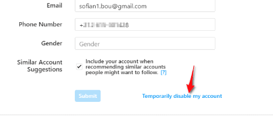 تعطيل حساب انستقرام مؤقتا
