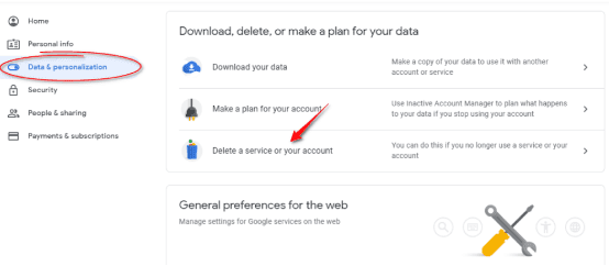 حذف خدمات جوجل أو الحساب