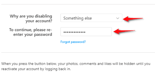 تعطيل حساب انستقرام بشكل مؤقت