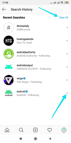 حذف سجلات نتائج البحث في انستقرام