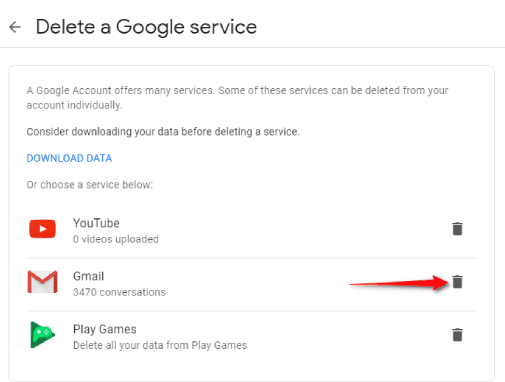 حذف حساب gmail