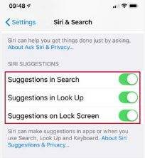 تعطيل اقتراحات siri في الايفون والايباد