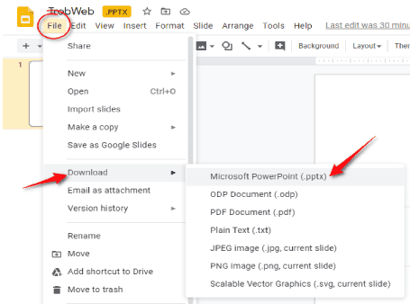 تنزيل كملف بوربوينت في جوجل سلايدز