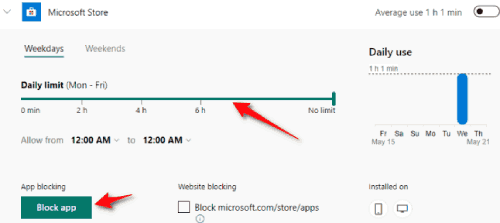حظر وتعيين حدود وقت استخدام البرامج ولعب الألعاب في windows 10