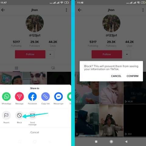 حظر شخص على TikTok