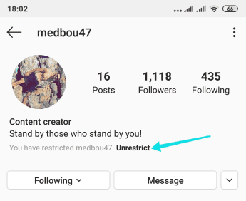 كيفية إزالة تقييد شخص على instagram