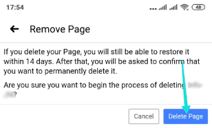 حذف صفحة facebook