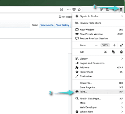 حفظ صفحة الويب كملف PDF في mozilla firefox على الماك