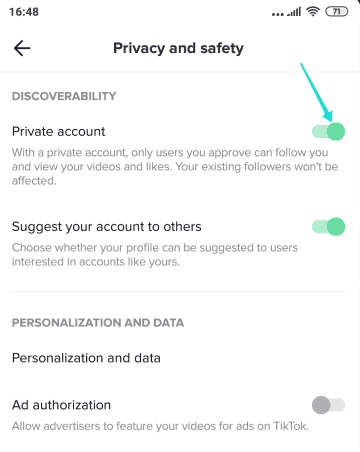 جعل حساب تيك توك خاص