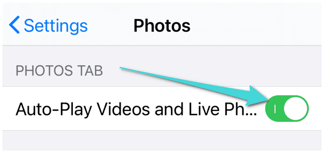 تعطيل التشغيل التلقائي للفيديوهات والصور الحية على الايفون والايباد