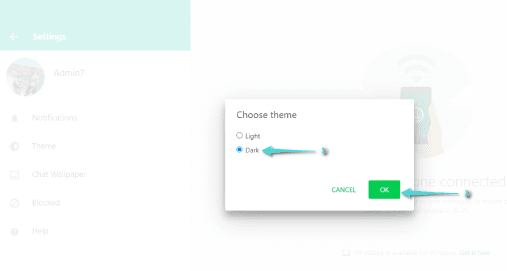 تمكين الوضع الليلي في whatsapp web
