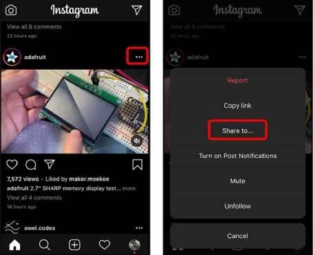 تنزيل فيديو انستقرام باستخدام اختصارات