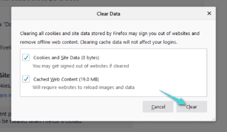 مسح ذاكرة التخزين المؤقت “الكاش” والكوكيز في mozilla firefox