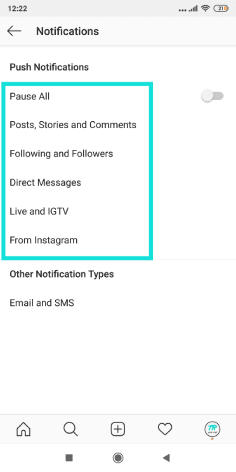 إيقاف ظهور إشعارات انستقرام 