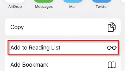 تمكين حفظ صفحة الويب في قائمة القراءة في سفاري