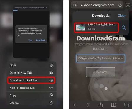 تحميل فيديوهات انستقرام للايفون عبر متصفح سفاري