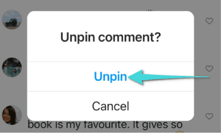 إزالة تثبيت تعليق في instagram