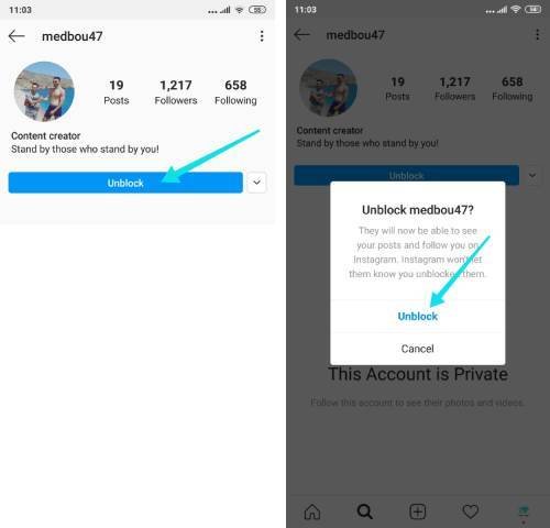 إلغاء حظر شخص ما على انستقرام
