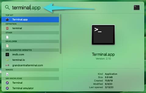 فتح نافذة الأوامر على الماك
