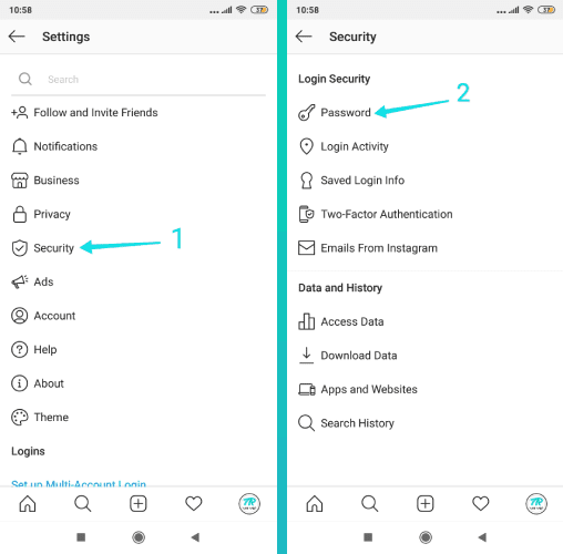 تغييركلمة سر حساب انستقرام