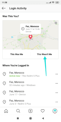 نشاطات تسجيل الدخول في انستقرام