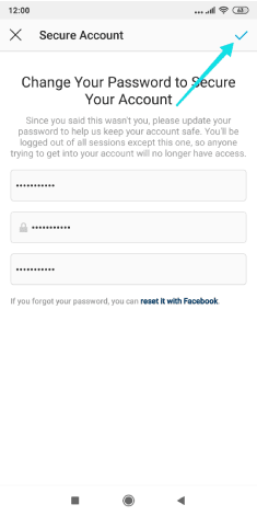 تعيين كلمة مرور جديدة في instagram