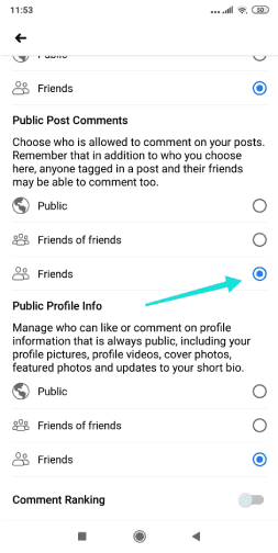 إيقاف الأشخاص غير أصدقائك من التعليق على منشورات