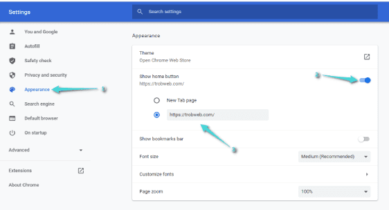 إعداد الصفحة الرئيسية في جوجل كروم