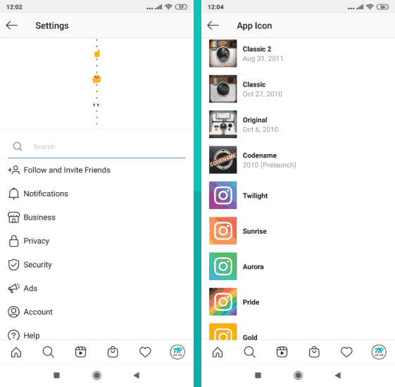 تغيير أيقونة تطبيق إنستقرام
