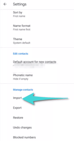 استيراد جهات الاتصال عبر ملف VCF