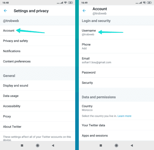 تغيير إسم المستخدم لحساب تويتر عبر الهاتف
