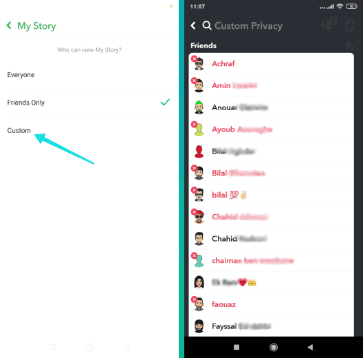إظهار ستوري سناب شات لأشخاص محددين فقط