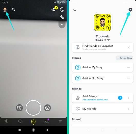 إعدادات snapchat