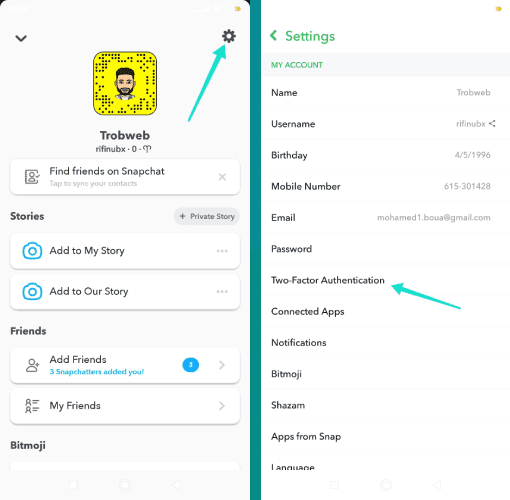 المصادقة الثنائية لحساب سناب شات