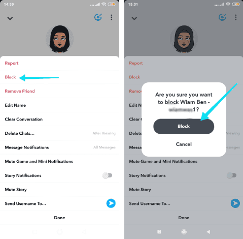 كيفية حظر شخص على snapchat