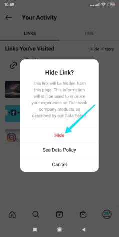 إخفاء مواقع الويب التي دخلت إليها على instagram
