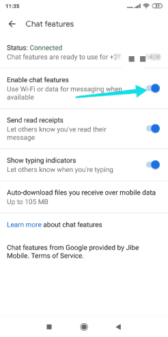 تعطيل ميزات الدردشة في تطبيق الرسائل لإيقاف RCS