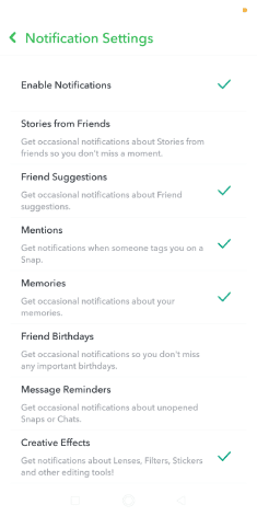 إيقاف ظهور بعض النوع من إشعارات snapchat