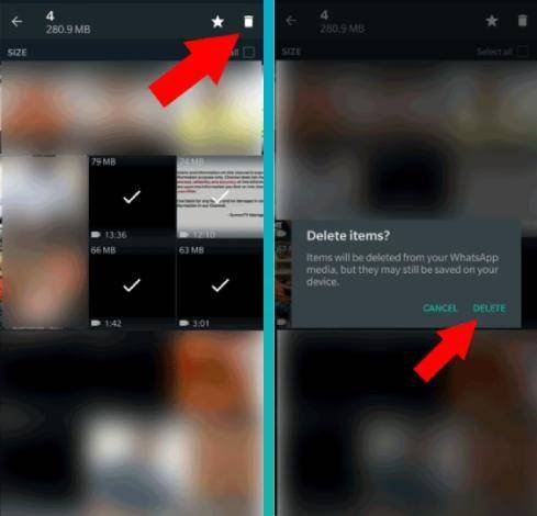 حذف الملفات الكبيرة على whatsapp